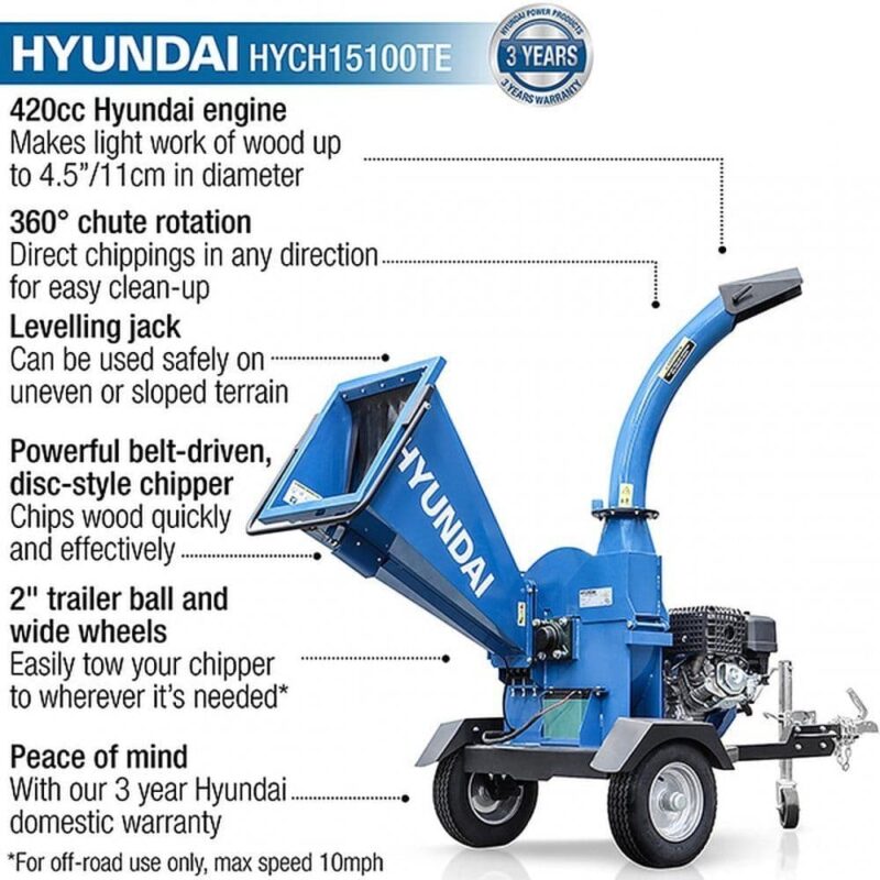 Hyundai 420cc 4.5 Petrol Wood Chipper with Electric-Start Engine | HYCH15100TE - Image 10